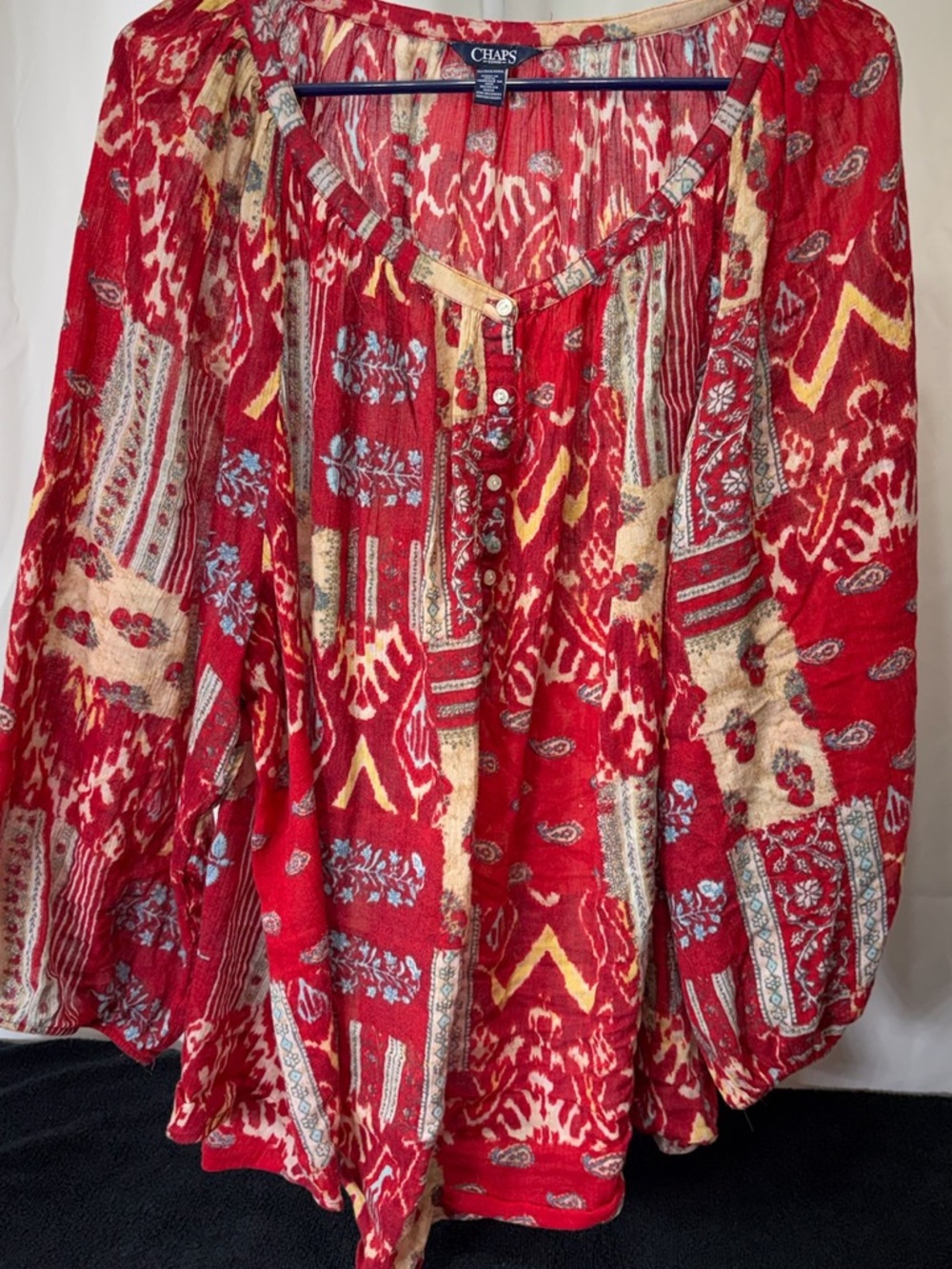 Chaps Red Multi-Pattern Peasant Tunic 2562